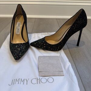 Jimmy Choo Romy 100 Black/Rainbow Glitter Pumps/Heels